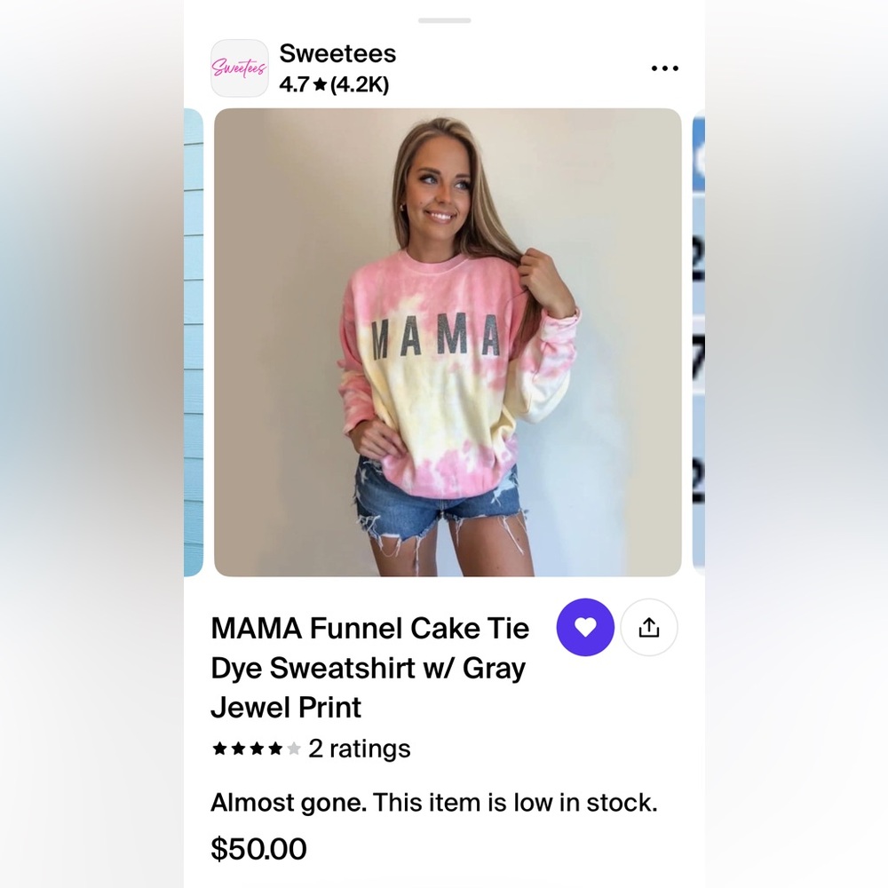 Mama funnel cake tie dye sweatshirt with gray jewel print